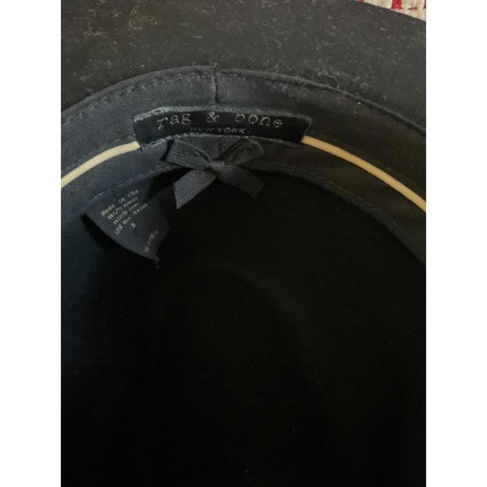 Rag & Bone Classic Black Wide-Brim Wool  Fedora Hat with Leather/Metallic Band M - Picture 7 of 8